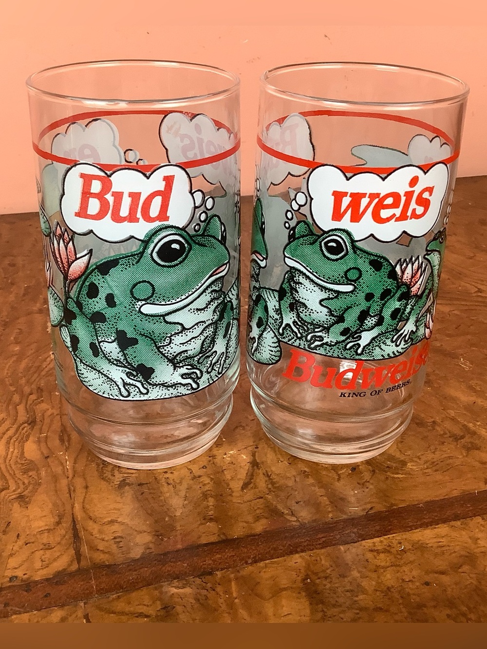 Budweiser King of Beers Frog Glasses 1995 Anheuser-Busch Vintage Lot Of 2